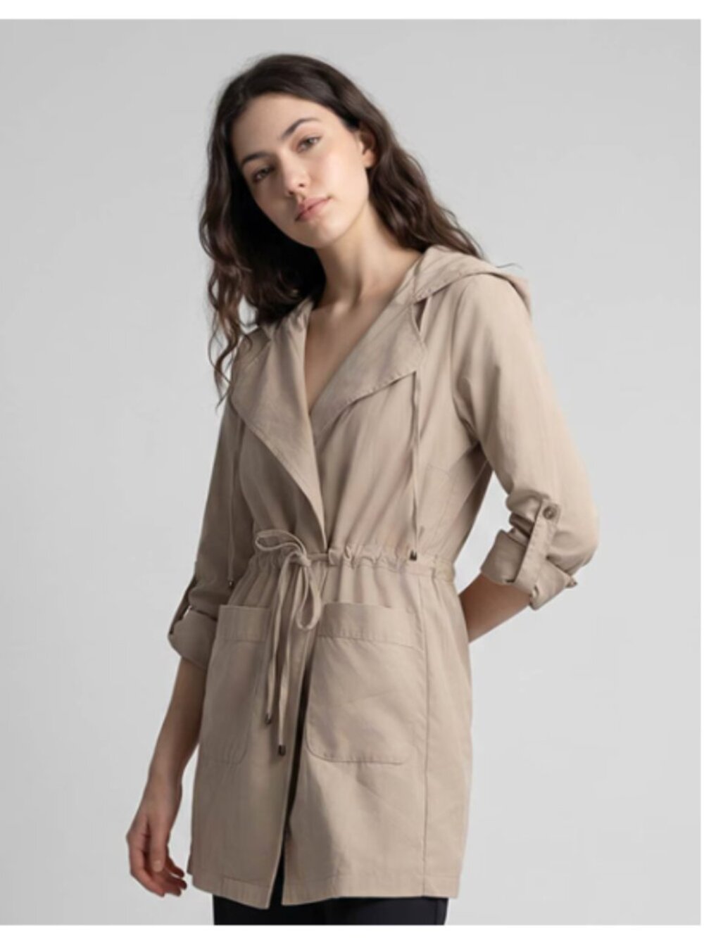 ARCADIA Hooded Trench Coat with Tie Waist| Medium